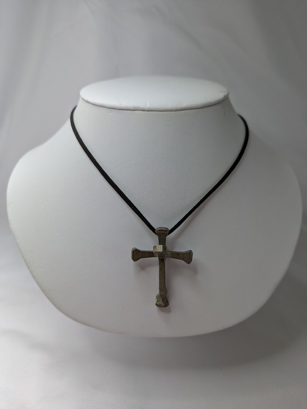 Men's Black Leather Cord Cross Necklace with Metal Pendant